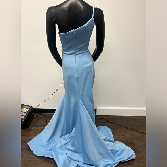 Jovani 06763 Periwinkle Size 8 One Shoulder Mermaid Long Dress With Mesh prom - Picture 2 of 7